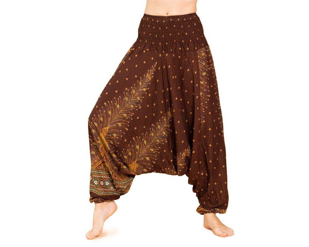 PANASIAM Relaxhose Aladinhose im schönen Peacock Design Haremshose aus 100% natürlicher Viskose auch als Overall tragbar Damen Pumphose bequeme Freizeithose von PANASIAM