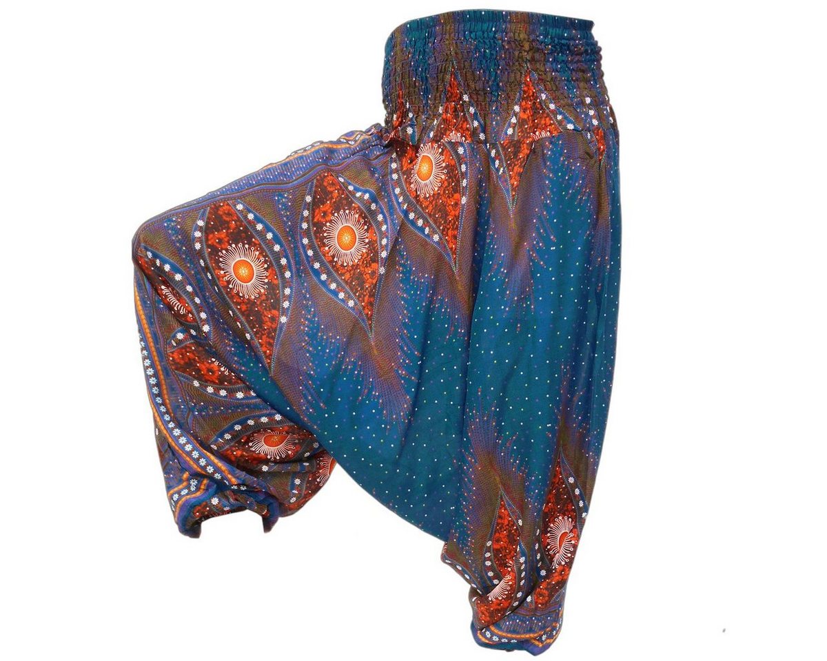 PANASIAM Relaxhose Aladinhose im schönen Peacock Design Haremshose aus 100% natürlicher Viskose auch als Overall tragbar Damen Pumphose bequeme Freizeithose von PANASIAM