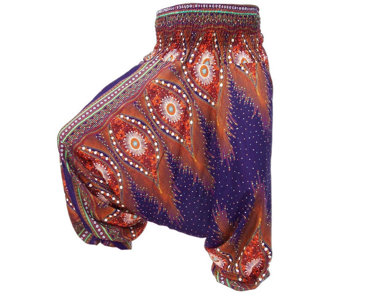 PANASIAM Relaxhose Aladinhose im schönen Peacock Design Haremshose aus 100% natürlicher Viskose auch als Overall tragbar Damen Pumphose bequeme Freizeithose von PANASIAM