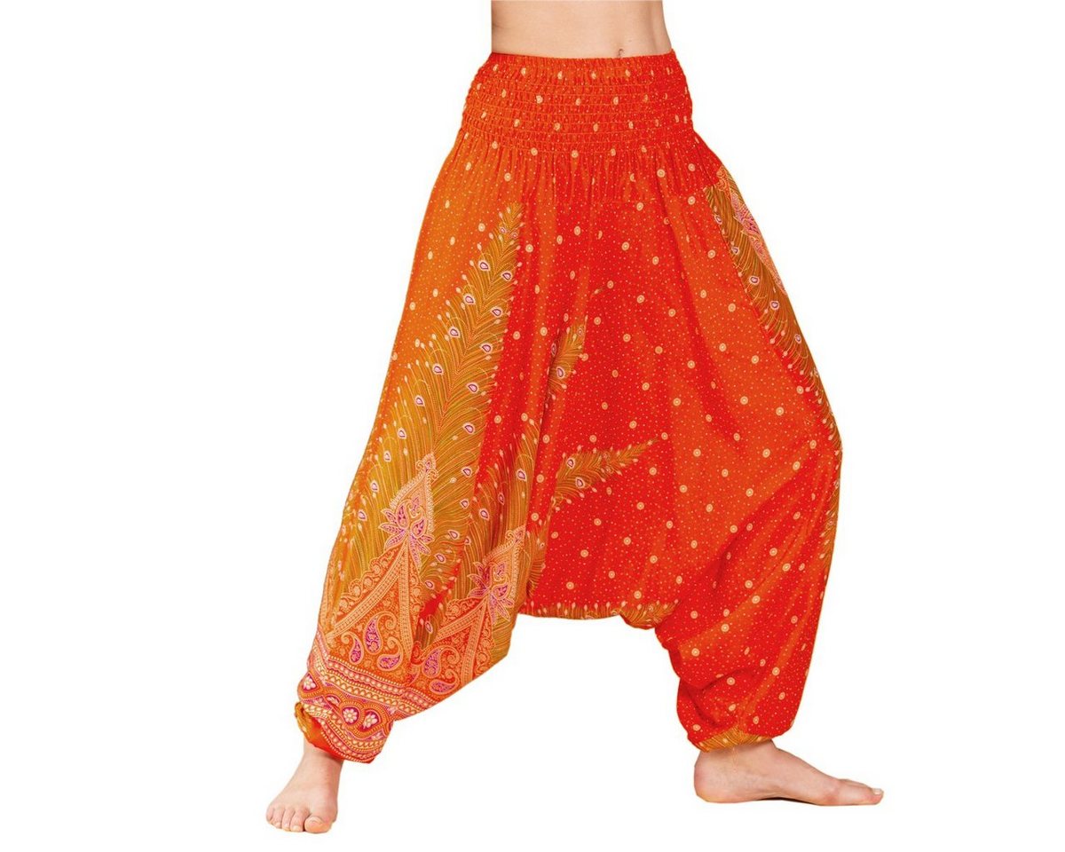 PANASIAM Relaxhose Aladinhose im schönen Peacock Design Haremshose aus 100% natürlicher Viskose auch als Overall tragbar Damen Pumphose bequeme Freizeithose von PANASIAM