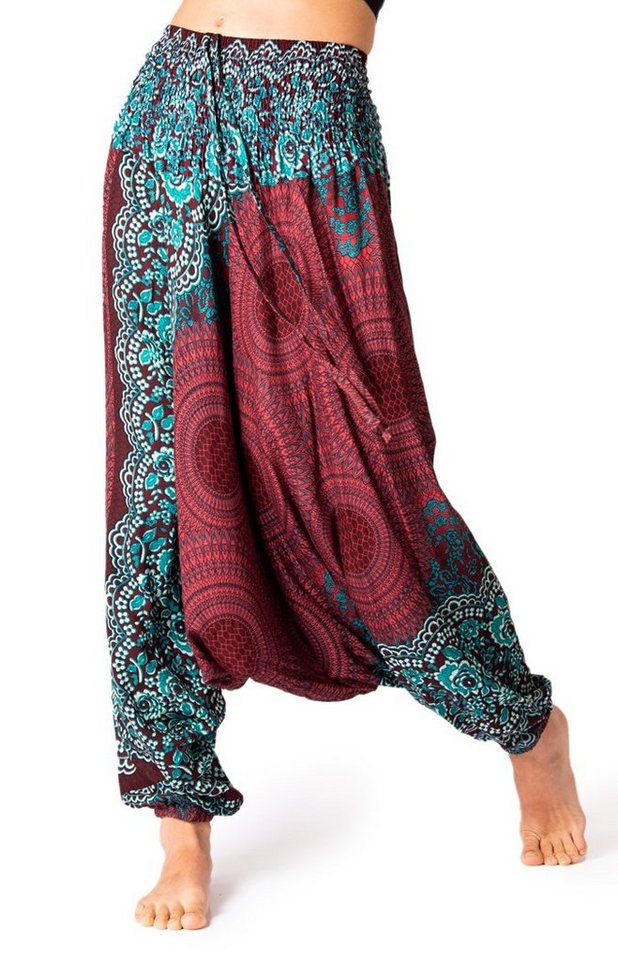 PANASIAM Relaxhose Aladinhose im schönen Peacock Design Haremshose aus 100% natürlicher Viskose auch als Overall tragbar Damen Pumphose bequeme Freizeithose von PANASIAM
