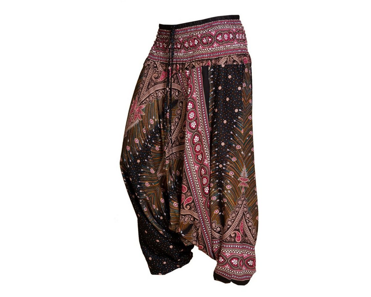 PANASIAM Relaxhose Aladinhose im schönen Peacock Design Haremshose aus 100% natürlicher Viskose auch als Overall tragbar Damen Pumphose bequeme Freizeithose von PANASIAM