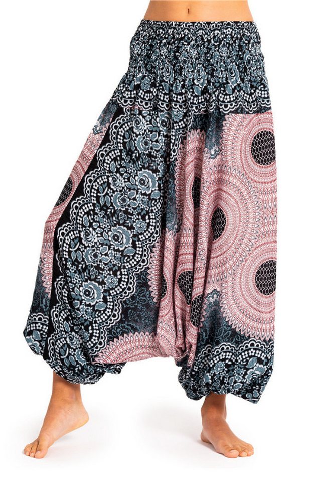 PANASIAM Relaxhose Aladinhose im schönen Peacock Design Haremshose aus 100% natürlicher Viskose auch als Overall tragbar Damen Pumphose bequeme Freizeithose von PANASIAM