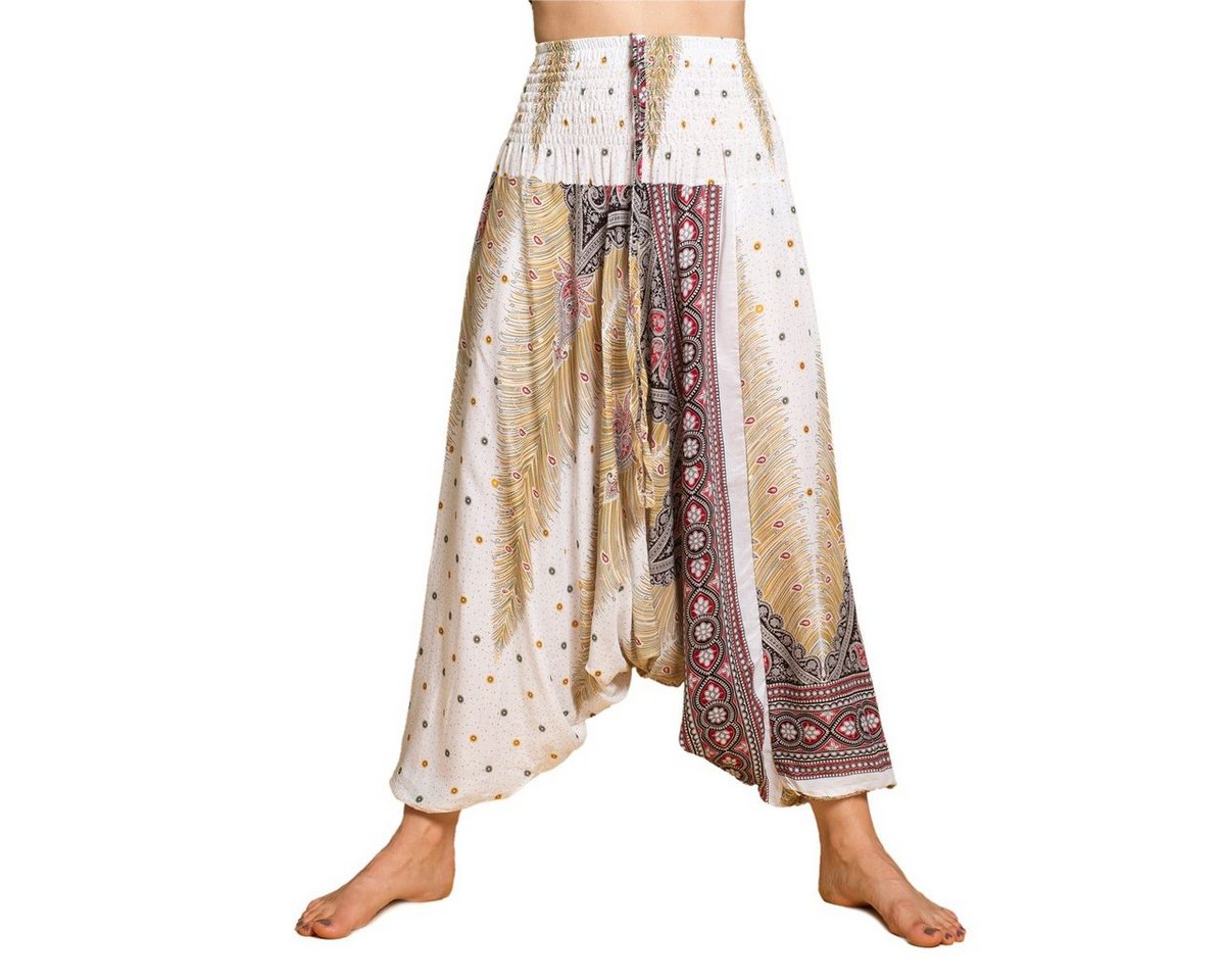 PANASIAM Relaxhose Aladinhose im schönen Peacock Design Haremshose aus 100% natürlicher Viskose auch als Overall tragbar Damen Pumphose bequeme Freizeithose von PANASIAM