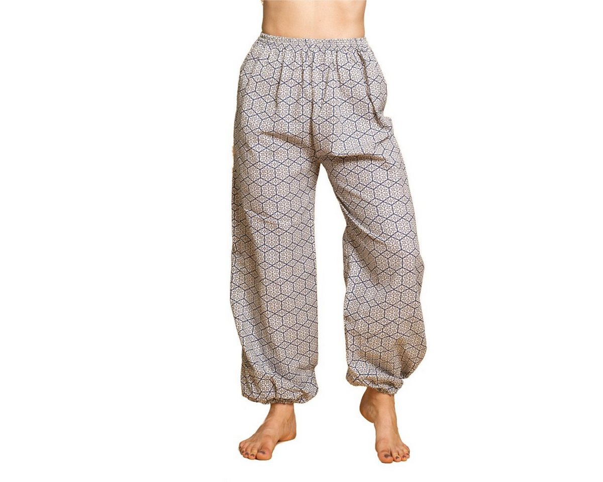 PANASIAM Stoffhose Muckhose Geometrix aus leicht grob gewebter Baumwolle bequeme Haremshose Unisex Freizeithose japanische Muster und heilige Geometrie von PANASIAM