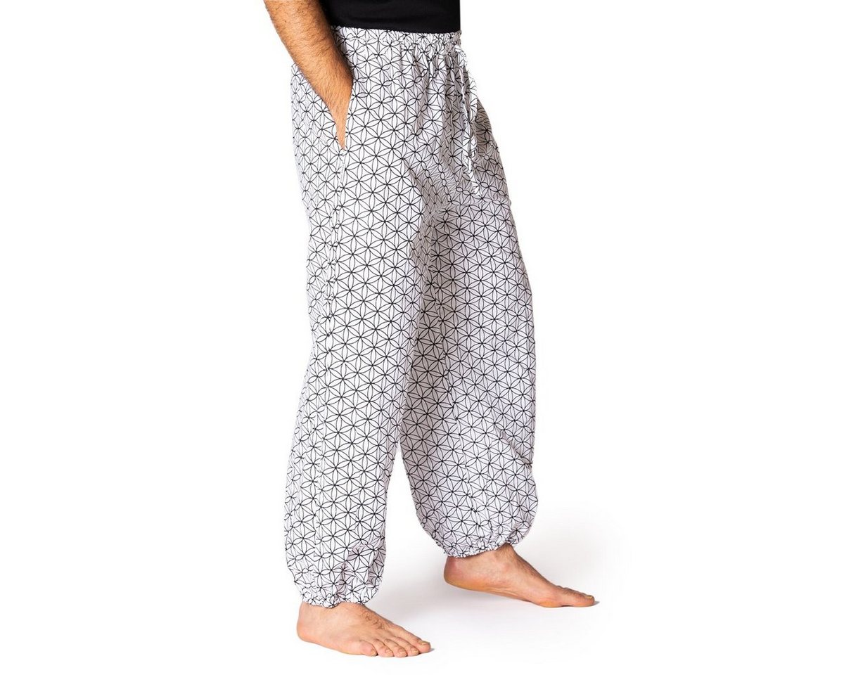 PANASIAM Stoffhose Muckhose Geometrix aus leicht grob gewebter Baumwolle bequeme Haremshose Unisex Freizeithose japanische Muster und heilige Geometrie von PANASIAM