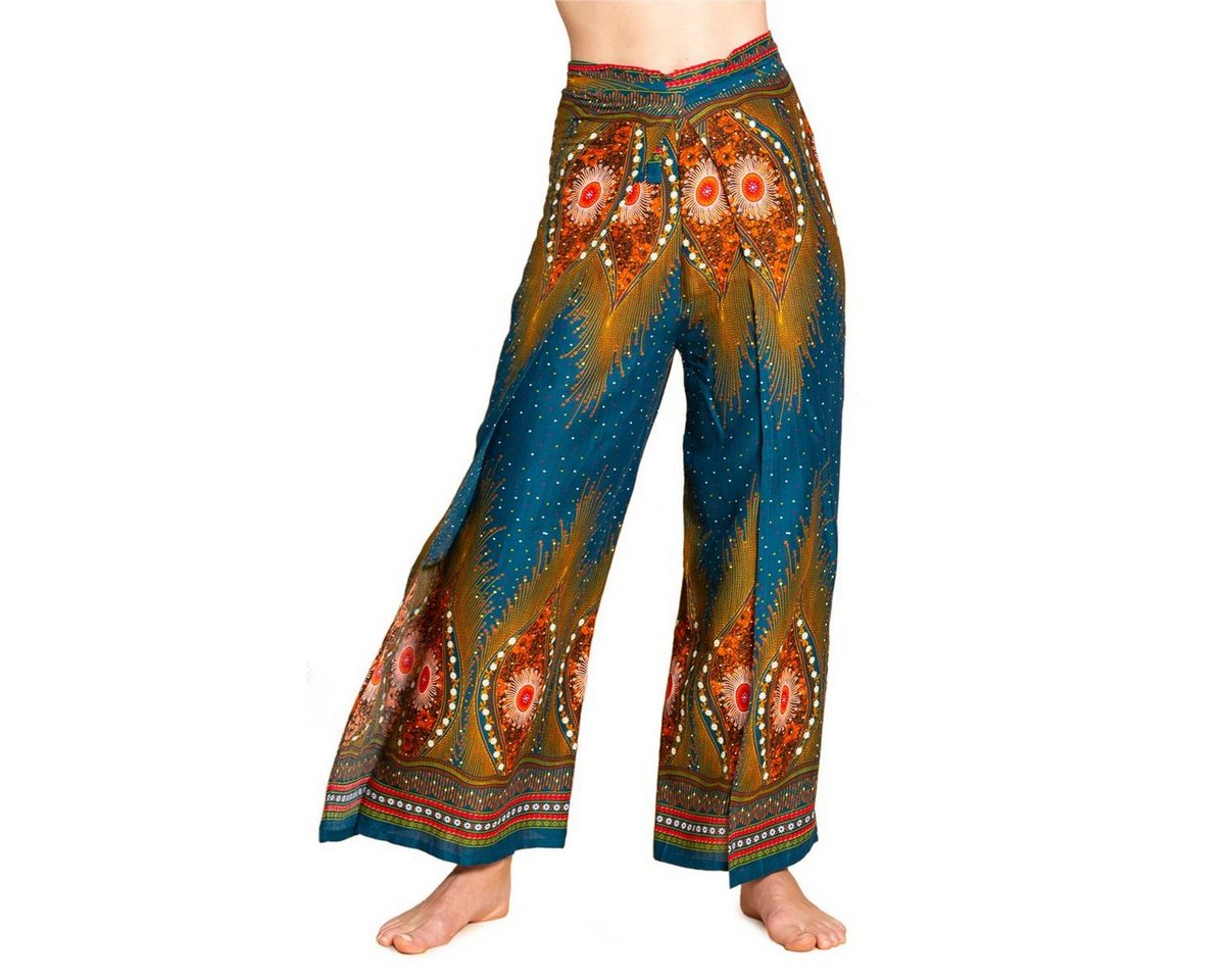 PANASIAM Relaxhose Sunshine Pants Wickelhose aus natürlicher Viskose Palazzohose im Peacock Design langer Boho Hosenrock Haremshose Pareo Hose von PANASIAM