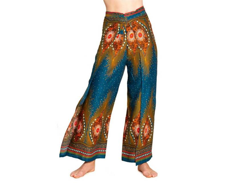 PANASIAM Palazzohose Sunshine Pants Wickelhose aus natürlicher Viskose Palazzohose im Peacock Design langer Boho Hosenrock Haremshose Pareo Hose von PANASIAM