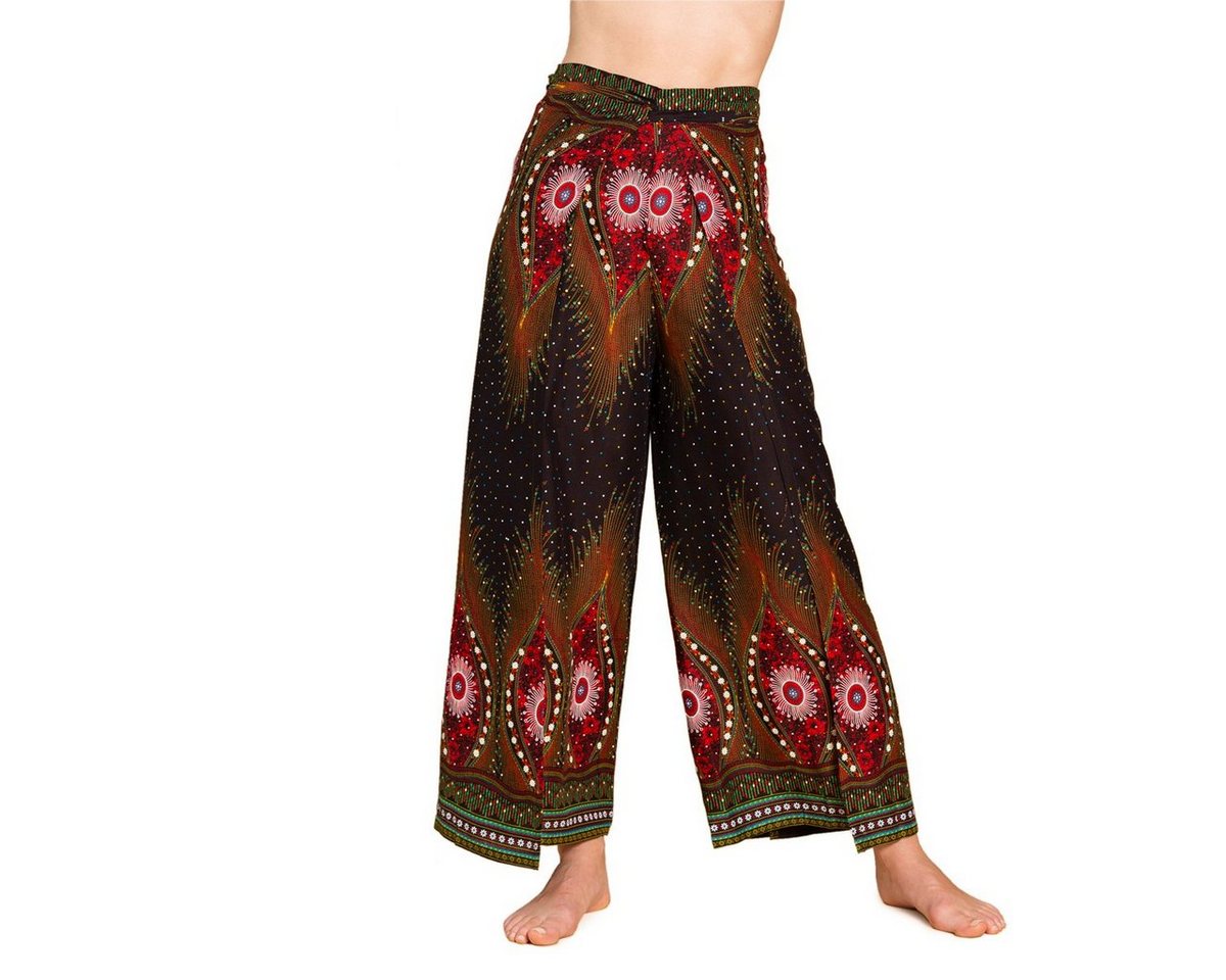 PANASIAM Relaxhose Sunshine Pants Wickelhose aus natürlicher Viskose Palazzohose im Peacock Design langer Boho Hosenrock Haremshose Pareo Hose von PANASIAM