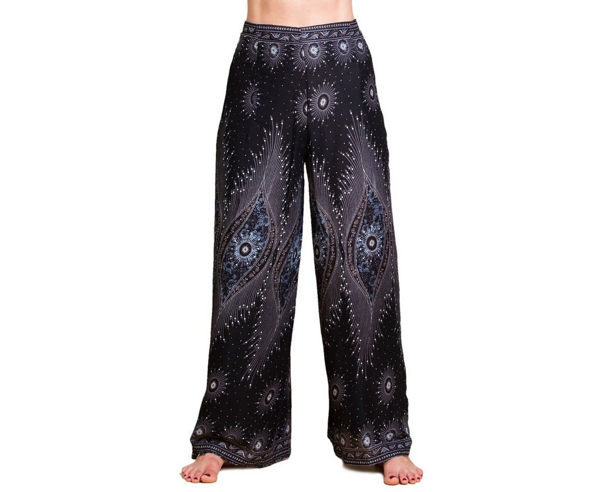 PANASIAM Relaxhose Sunshine Pants Wickelhose aus natürlicher Viskose Palazzohose im Peacock Design langer Boho Hosenrock Haremshose Pareo Hose von PANASIAM