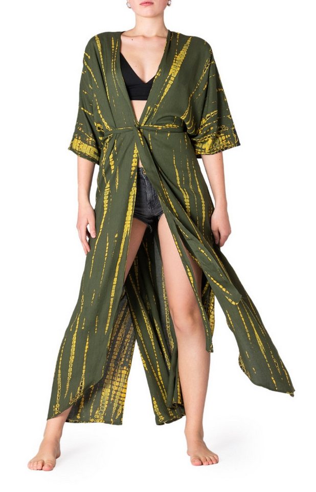 PANASIAM Tunikakleid Damen Kimono Maxi Strandkleid aus natürlicher Viskose mit V-Ausschnitt Tie-Dye Bikini Badeanzug Cover Up Boho Beachwear langes Sommerkleid von PANASIAM