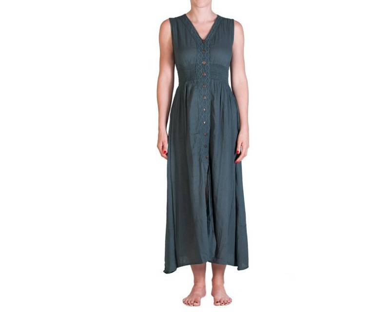 PANASIAM Tunikakleid Langes einfarbiges Sommerkleid im Rücken gerafft Onesize Gr. S und M Langes Kleid aus feiner Baumwolle auch als Strandkleid gesmoked von PANASIAM