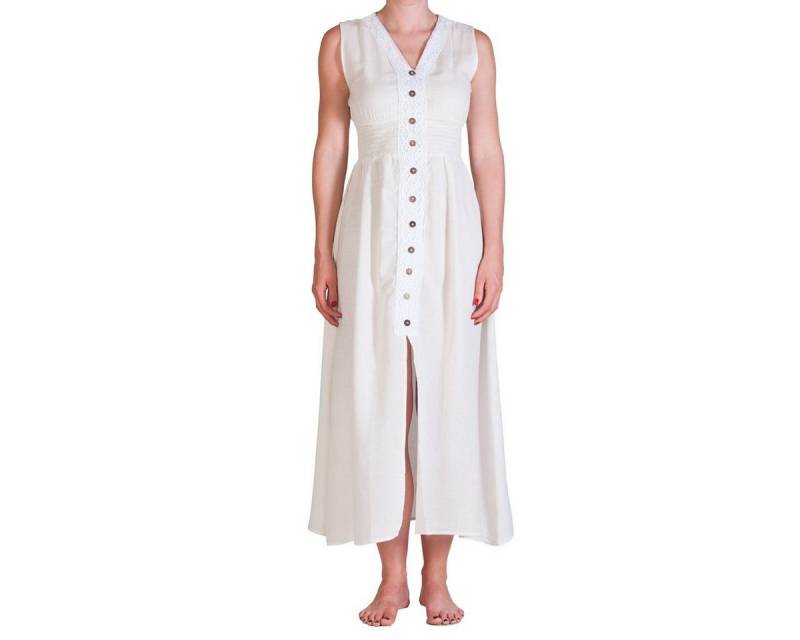 PANASIAM Tunikakleid Langes einfarbiges Sommerkleid im Rücken gerafft Onesize Gr. S und M Langes Kleid aus feiner Baumwolle auch als Strandkleid gesmoked von PANASIAM