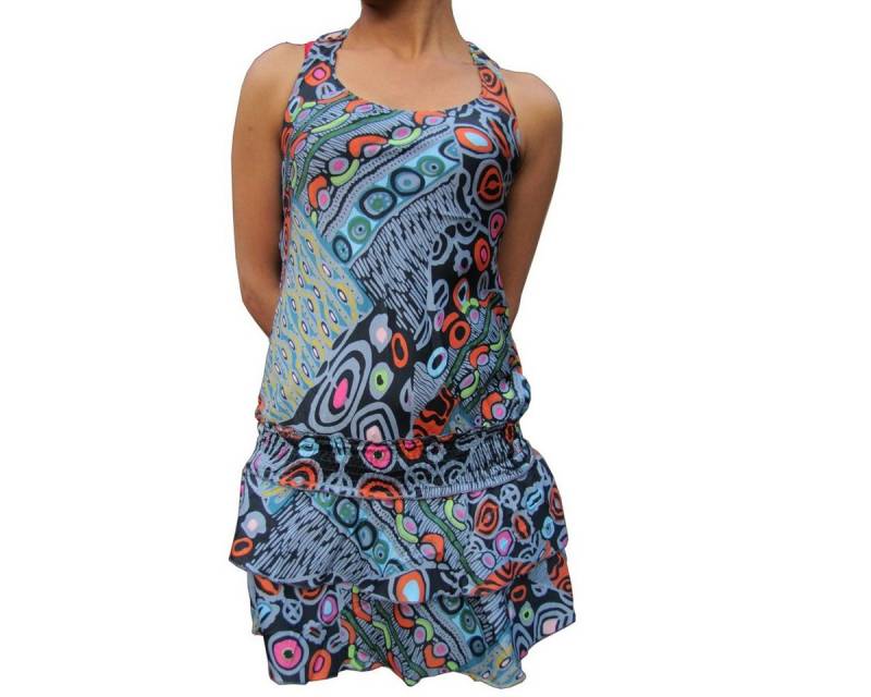 PANASIAM Tunikakleid Sommerkleid in verschiedenen Designs farbenfrohe Tunika aus feiner Viskose auch für Schlagerparty 70er Party oder Festivals ein Hingucker von PANASIAM