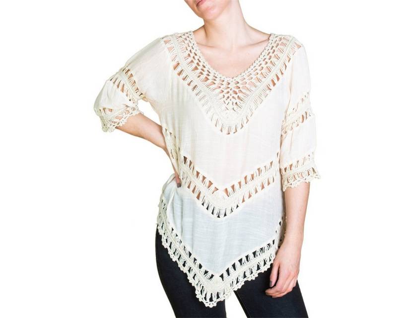 PANASIAM Tunikakleid Tunika Ibiza aus feiner Baumwolle Strandtunika Onesize passt bis Gr. L Tunikakleid in Häkeloptik Longshirt für besondere Anlässe von PANASIAM