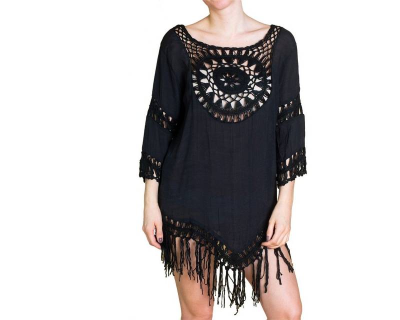 PANASIAM Tunikakleid Tunika Ibiza aus feiner Baumwolle Strandtunika Onesize passt bis Gr. L Tunikakleid in Häkeloptik Longshirt für besondere Anlässe von PANASIAM