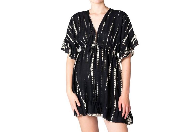 PANASIAM Tunikakleid kurzes Sommerkleid aus natürlicher Viskose mit V Ausschnitt Boho-Kleid Damen Strandkleid Minidress mit Volants Ethno Beach Dress Tunikakleid von PANASIAM