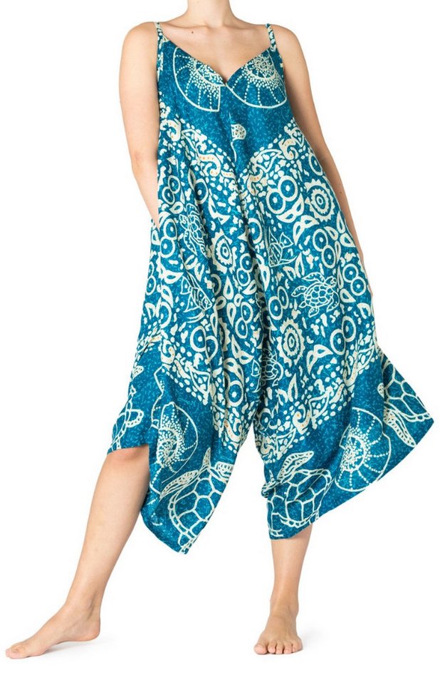 PANASIAM Tunikakleid lässiger Boho Jumpsuit aus 100% Viskose Schlupfhose mit weitem Bein Culotte-Overll mit Taschen Einteiler Latzhose mit Spaghettiträger von PANASIAM