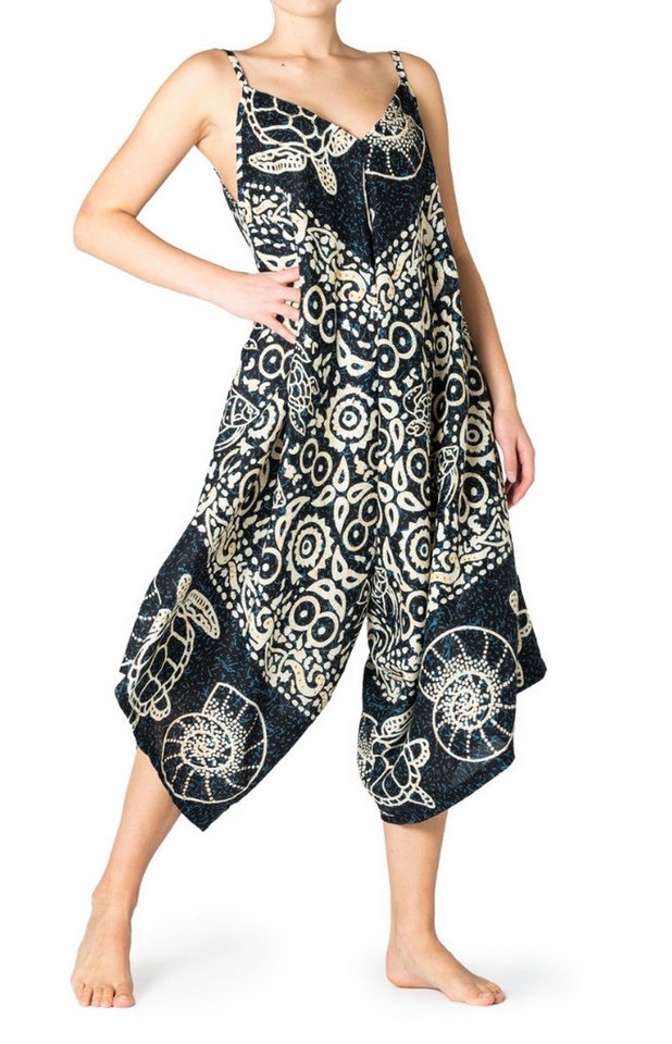 PANASIAM Tunikakleid lässiger Boho Jumpsuit aus 100% Viskose Schlupfhose mit weitem Bein Culotte-Overll mit Taschen Einteiler Latzhose mit Spaghettiträger von PANASIAM