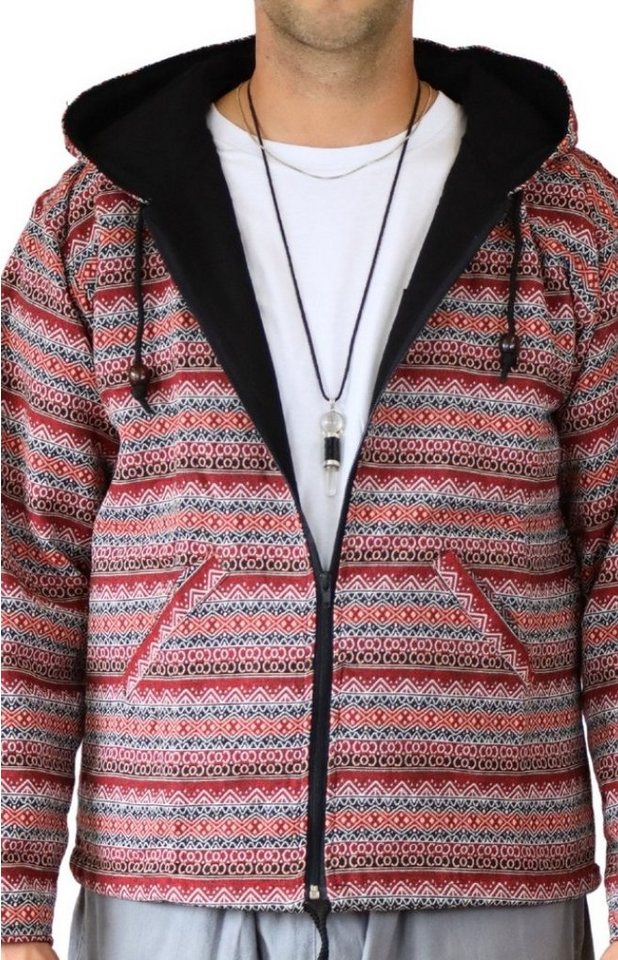 PANASIAM Wolljacke Webstoffjacke mit Ethno Muster, Unisex Übergangsjacke aus Baumwolle mit Kapuze Stoffjacke für den Herbst von PANASIAM