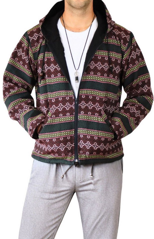 PANASIAM Wolljacke Webstoffjacke mit Ethno Muster, Unisex Übergangsjacke aus Baumwolle mit Kapuze Stoffjacke für den Herbst von PANASIAM