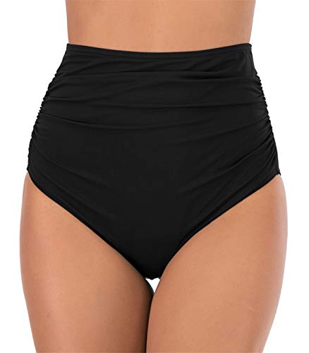 PANAX Damen Frauen Badehose - Urlaub Bikinihose mit Hoche Taille Design Swimwear Tankinihose in Schwarz Style2, Größe S von PANAX