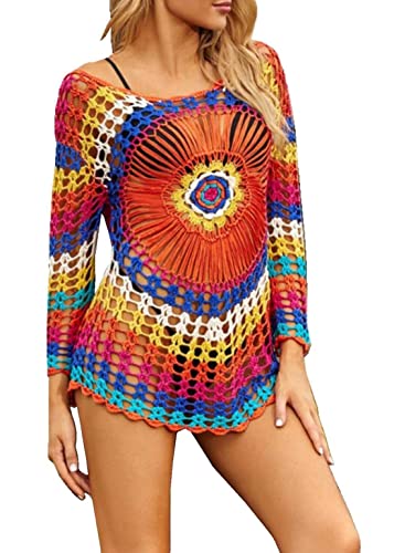 PANAX Damen Gestrickte Urlaub Polyester Strandtop Bunt - Häkeln Tunika Biniki Cover up von PANAX