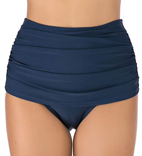 PANAX Damen Hoche Taille Bikini Hose Tankini Bottom Bauchweg Badehose Marine, Größe M von PANAX