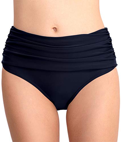 PANAX Damen Mädchen Badehose - Urlaub Bikinihose mit Faltendesign Swimwear Tankinihose in Marine, Größe L von PANAX