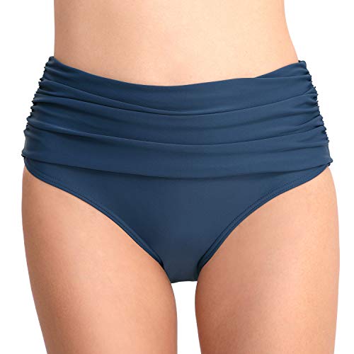 PANAX Damen Mädchen Badehose - Urlaub Bikinihose mit Faltendesign Swimwear Tankinihose in Navy, Größe XL von PANAX