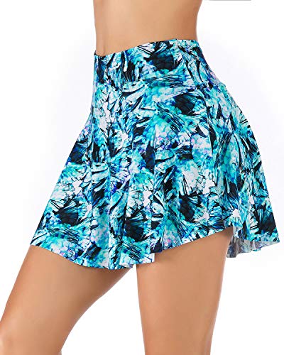 PANAX Damen Mädchen Hochtaillierter Baderock - Mini Bikinihose Strandrock mit Innenslip Blau, Größe M von PANAX