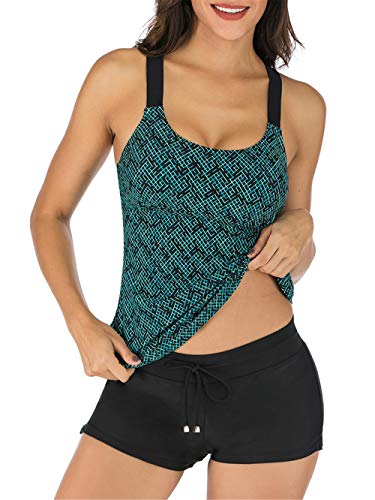 PANAX Damen Tankini Oberteil Bademode Badeanzug Strandbekleidung Swimwear Mode Beachwear Sporttop Frauen Bekleidung Alltag (Nur Tankini Oberteil) Dunkelgrün, Größe M von PANAX