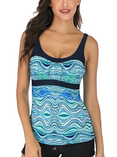 PANAX Damen Tankini Oberteil mit integriertem BH - Bademode, Badeanzug, Strandbekleidung, Swimwear Mode, Beachwear, Sporttop für Frauen, Alltags Tanktop (Nur Tankini Oberteil) Hellblau, Größe M von PANAX