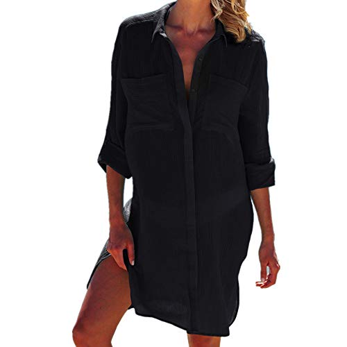 PANAX Luftiges Damen Blusenkleid in Schwarz - Strandponcho Ideal für den Urlaub, Sommer, Bikini, Badeanzug, Pool, See von PANAX