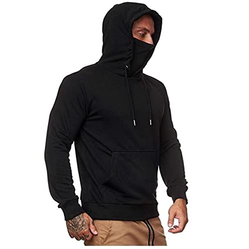 PANBOB Hoodie Herren Langarm Einfarbig Mit Gesichtsmaske Pullovers Herren Regular Fit Frühling Herbst Mode Lassig Sweatshirt Herren Outdoor Camping Bergsteigen All-Match Kapuzenpullover Herren von PANBOB