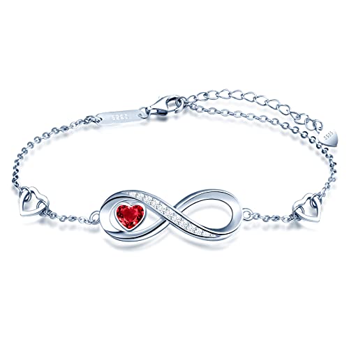 Silber 925 Damen Armband - Glänzendes Accessoire - Eleganter Schmuck für Damen und Mädchen - Einstellbare Länge - Herz mit Kristallen - Infinity Unendlichkeits-Symbol - Kommt mit Geschenkbox von PANDA LUXURY JEWELLERY