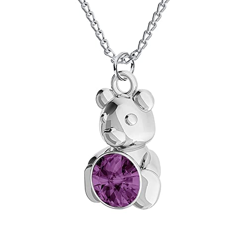 Halskette Damen Silber 925 Kette mit Anhänger Bär - Viele Farben - Kette mit Kristallen - Halskette Mädchen Schmuck für Sie - Geschenk Frauen Geschenkbox Handmade: Ketten (Amethyst) von PANDA LUXURY JEWELLERY