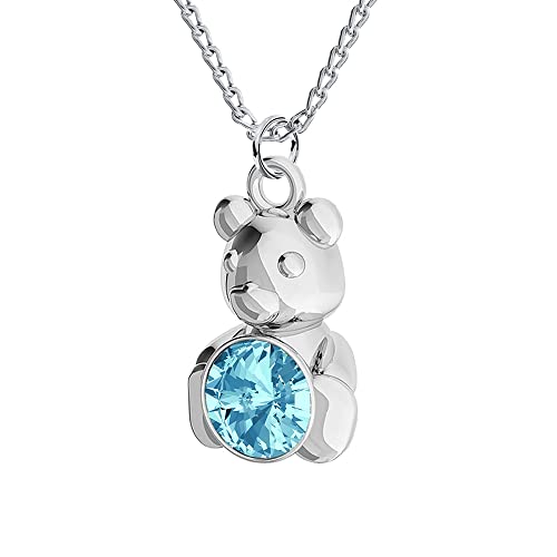 Halskette Damen Silber 925 Kette mit Anhänger Bär - Viele Farben - Kette mit Kristallen - Halskette Mädchen Schmuck für Sie - Geschenk Frauen Geschenkbox Handmade: Ketten (Aquamarine) von PANDA LUXURY JEWELLERY