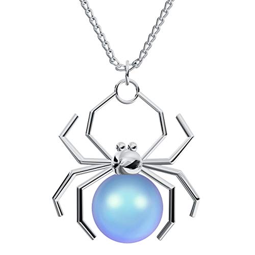 Halskette Damen Silber 925 Kette mit Anhänger Spinne - Light Blue - Kette mit Perlen - Halskette Mädchen Schmuck für Sie - Geschenk Frauen Geschenkbox Handmade: Ketten (Light Blue) von PANDA LUXURY JEWELLERY