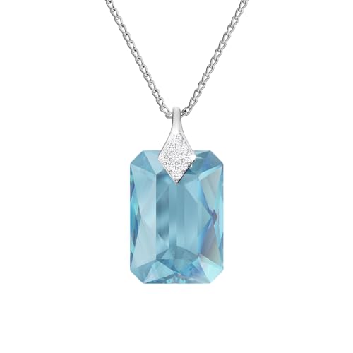 Halskette Damen Silber 925 Kette mit Anhänger - Viele Farben - Kette mit Kristallen Rechteckig - Halskette Mädchen Schmuck für Sie - Geschenk Frauen Geschenkbox Handmade: Ketten (Aquamarine) von PANDA LUXURY JEWELLERY
