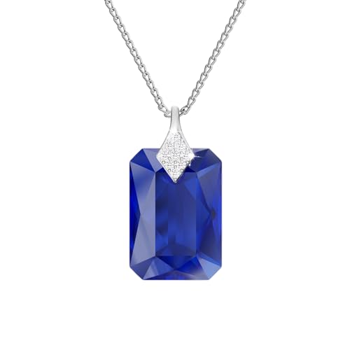 Halskette Damen Silber 925 Kette mit Anhänger - Viele Farben - Kette mit Kristallen Rechteckig - Halskette Mädchen Schmuck für Sie - Geschenk Frauen Geschenkbox Handmade: Ketten (Majestic Blue) von PANDA LUXURY JEWELLERY