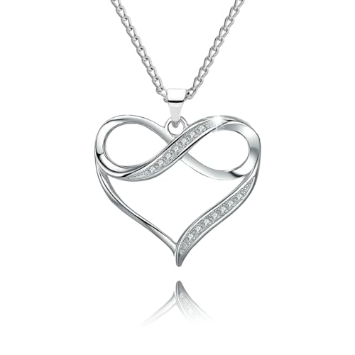 Kette Damen 925 Sterling Silber Halskette Herz mit Zirkonia Unendlichkeit Symbol Infinity Herzkette Liebe Kette mit Anhänger für Freundin Frau Sie Schmuck Für Damen Mädchen Valentinstag Weihnachten von PANDA LUXURY JEWELLERY