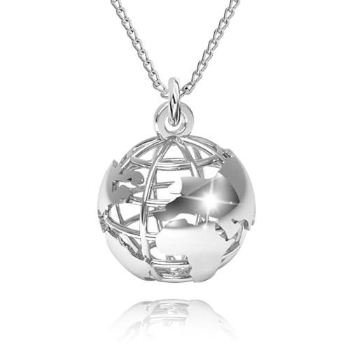 Kette Damen 925 Sterling Silber Halskette Weltkarte Globus Kette mit Anhänger für Frauen Freundin Frau Mama Sie Schmuck Für Damen Mädchen Geburtstag Valentinstag Weihnachten Muttertag von PANDA LUXURY JEWELLERY