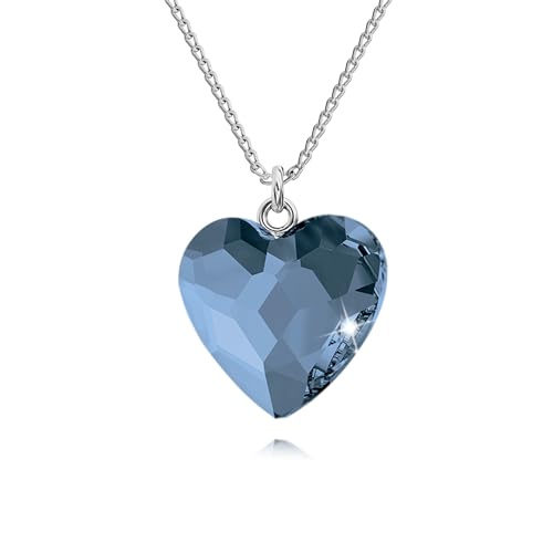 Kette Damen 925 Sterling Silber Herz Halskette Herzkette mit Kristallen Kette mit Anhänger für Freundin Frau Sie Schmuck Für Damen Mädchen Valentinstag Muttertag Geburtstag (Denim Blue) von PANDA LUXURY JEWELLERY