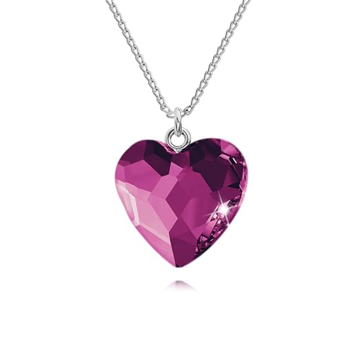 Kette Damen 925 Sterling Silber Herz Halskette Herzkette mit Kristallen Kette mit Anhänger für Freundin Frau Sie Schmuck Für Damen Mädchen Valentinstag Muttertag Geburtstag (Fuchsia) von PANDA LUXURY JEWELLERY