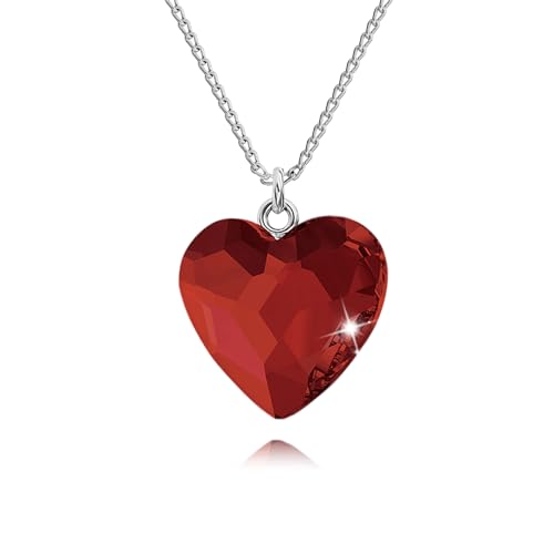 Kette Damen 925 Sterling Silber Herz Halskette Herzkette mit Kristallen Kette mit Anhänger für Freundin Frau Sie Schmuck Für Damen Mädchen Valentinstag Muttertag Geburtstag (Light Siam) von PANDA LUXURY JEWELLERY