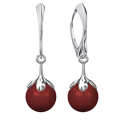 Lange Ohrringe Silber 925 Hängend für Damen Blumen Hängeohrringe Mädchen Ohrhänger Modeschmuck Ohrringe mit Perlen Schmuck für Sie Geschenk Frau Handmade: Ohrringe (Red Coral) von PANDA LUXURY JEWELLERY