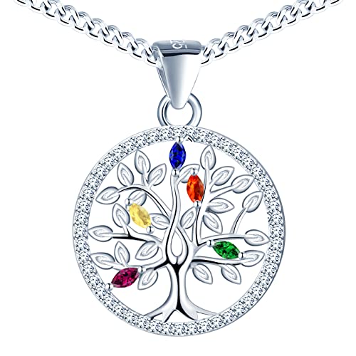 Lebensbaum Halskette Damen Silber 925 Halskette Baum des Lebens Kette mit Anhänger Kette mit Kristallen Halskette Mädchen Schmuck für Sie Geschenk Frauen Geschenkbox Handmade: Ketten von PANDA LUXURY JEWELLERY