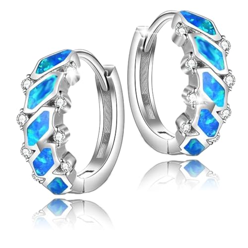 Ohrringe Silber 925 Creolen für Damen Ohrhänger Ohrringe Kreolen mit Kristallen Opal Schmuck Mädchen Modeschmuck für Sie Geschenk für eine Frau Handmade: Ohrringe von PANDA LUXURY JEWELLERY