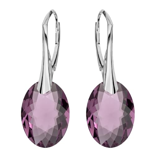 Ohrringe Silber 925 Hängend für Damen Hängeohrringe Mädchen Modeschmuck Ohrhänger Klappverschluss Ohrringe Hängend mit Österreichische Kristallen Oval Schmuck für Sie Geschenk Frau (Amethyst) von PANDA LUXURY JEWELLERY